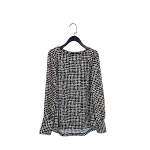 Next Beige Black Geometric Square Animal Print Puff Sleeve Blouse - Size 6 - Picture 1 of 12
