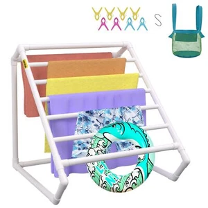 Pool Towel Rack, 8 Bar, Freestanding PVC Triangular Poolside Storage Organizer - Picture 1 of 11