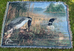 Vintage Ducks Unlimited LOON Duckling Duck Tapestry Throw Blanket 54"x66" RARE - Picture 1 of 3
