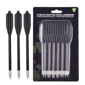 Black Miniature Crossbow Bolts Plastic Body with Sharp Metal Point Tip 12X - Picture 1 of 9
