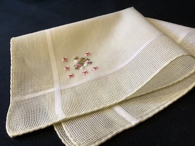 #8555🌟复古 40 年代黄色瑞士玫瑰和 LILY ofthe Valley 婚礼手帕 — 第 1/4 张图片