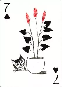 Gato con arte vegetal - Tarjeta de juego de intercambio individual - Ilustración moderna 7 de picas - Imagen 1 de 2
