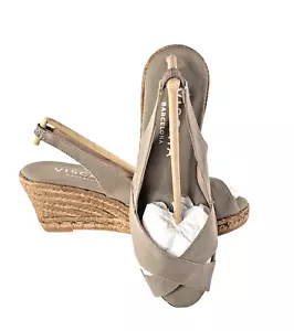 Damen-Sandalen Espadrille Canvas Fersenriemen offene Zehenpartie Keilabsatz hellbraun Viscata US 8,5-9 - Bild 1 von 18
