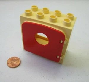 Lego Duplo Pale Yellow & Red Window Pane Door Unit Building Block 2X4 - Picture 1 of 4