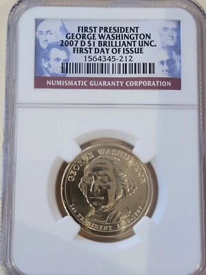 2007 D $1 George Washington BRILLIANT UNCIRCULATED FIRST DAY OF ISSUE - Image 1 of 3