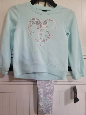 Niñas Niños Jóvenes UNDER ARMOUR Manga Larga Camisa Pantalón Conjunto Talla 4 Corazón Pulso Verde azulado Foto 1 de 2