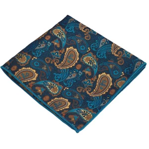 Teal, Black and Tan Paisley Pocket Square - Picture 1 of 1