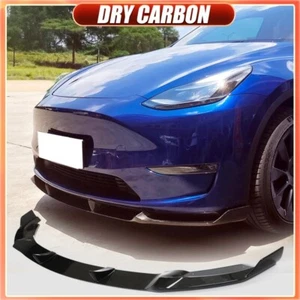Se adapta a Tesla Modelo Y 2019-24 FIBRA DE CARBONO REAL parachoques delantero labio barbilla alerón - Imagen 1 de 13