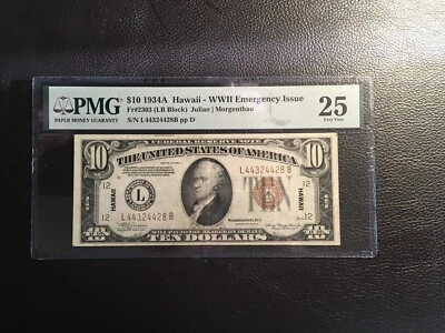 10.00 1934-A Hawaii Note Fr2303 PMG 25 Very Fine  - Image 1 of 2