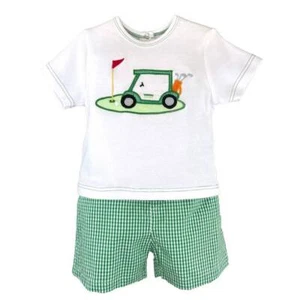 Petit Ami Green Check Golf Cart Tee and Short Set 2T 3T 4T - Picture 1 of 1