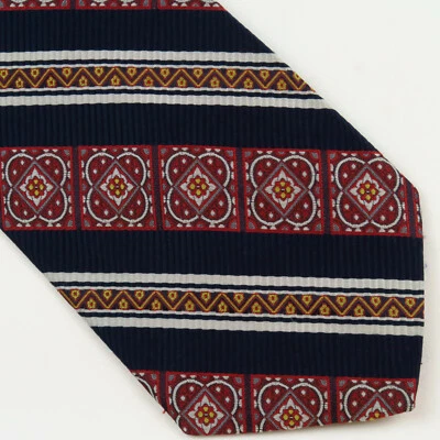 The Original English Stock Handmade Mens Neck Tie Blue Red Geometric Stripe 57x4 - Image 1 of 4