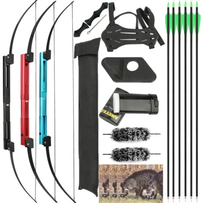 58" Folding Bow Portable Survival Bow 25-60lbs Recurve Bow Archery Hunting R/LH - Image 1 of 4