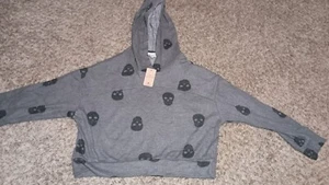 Girls Cozie By Pink Rose Hoodie Sweater Size Large Dark Gray Skulls Tomboy - Picture 1 of 3