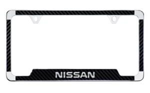 Nissan wordmark black carbon fiber inlay zinc metal license frame holder 2 hole - Picture 1 of 2