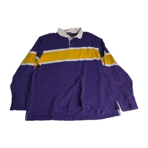 J Crew Rugby Polo Oarsman Long Sleeve Elbow Patch Mens Purple Yellow Lakers XL - Picture 1 of 6