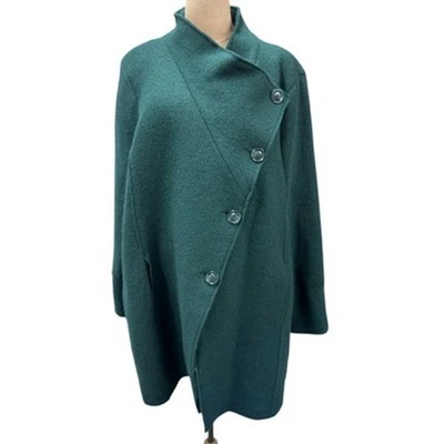 "Halogen" Kelly Green ,Asymmetrical, Big Button Coat, Wool No Size - Image 1 of 4