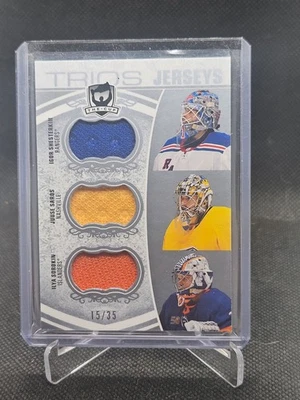 2022-23 Upper Deck THE CUP Jersey Trios Igor Shesterkin Juuse Saros Ilya Sorokin - Image 1 of 2