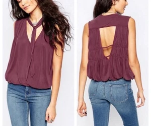 Free People Forget Me Knot Tie-Neck Keyhole Back Tank in Shiraz - Size M - Picture 1 of 11