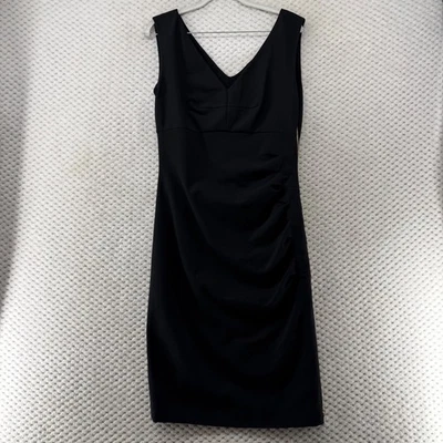 Escada Black Dress Sleeveless V-Neck Ruched Gold Zipper Detail Size 38 - Image 1 of 4