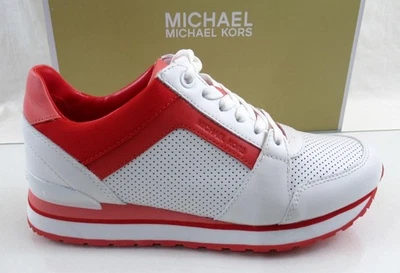 Michael Kors Billie Trainer Lace Up Sneakers Grapefruit White Red Pink Size 7 - Image 1 of 4
