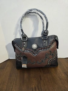 Bolso de Hombro Cartera Colección P&G Marrón Negro Cuero Estrás Tachonado NUEVO - Imagen 1 de 21