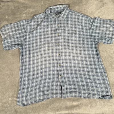 VTG Big Dogs Linen/Cotton Shirt Short-Sleeve Blue Check Button-Up Mens Size 3XL - Image 1 of 4