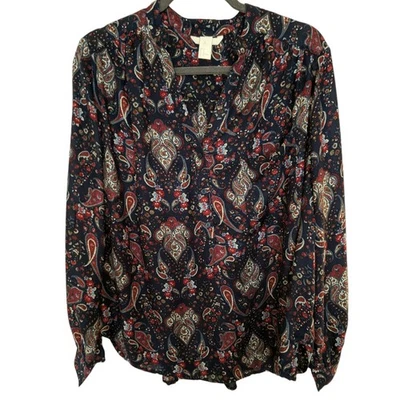Blusa H&M Mujer 12 Multicolor Paisley Roja Azul Blanca Abotonada Cuello en V Foto 1 de 4