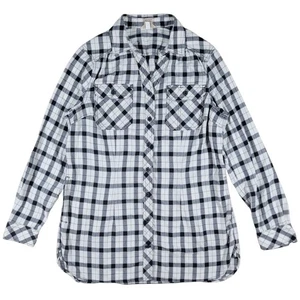 Duluth Crosscut Wicking Flannel Tunic Top Womens M Black White Plaid Button Up - Picture 1 of 8
