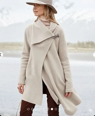 Abrigo envolvente asimétrico cierre broche mezcla lana beige granate Hill talla 4 Foto 1 de 4