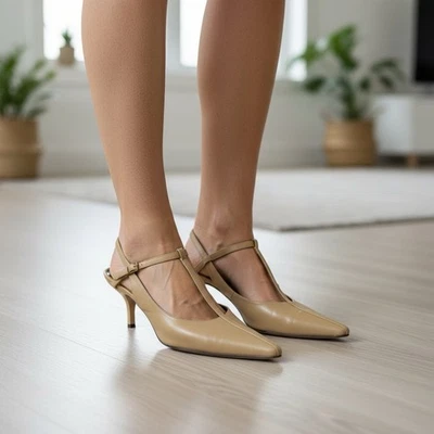 Giorgio Armani Tacones Cordones Cuero Desnudo Italia Punta Elegantes Para Mujer’s 37 Foto 1 de 4