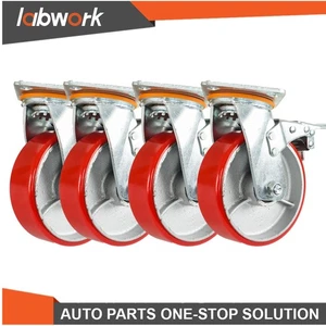 Labwork 4 Pack 6 Inch Heavy Duty Caster Wheels Swivel Plate Total Lock Brake - Picture 1 of 15