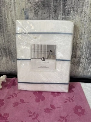 Hotel Collection Borderline Shower Curtain 100% Cotton 72x72 White - Image 1 of 2