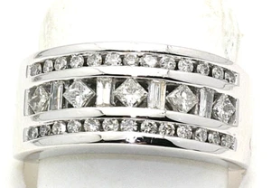 1,12 Karat Diamant Princess runder Baguette breiter Bandring 14 Karat Gold Weißgold - Bild 1 von 5
