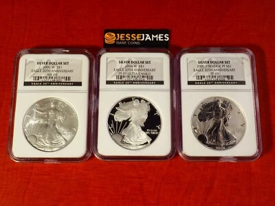 2006 P REVERSE PROOF SILVER EAGLE NGC PF69 W MS69 3 COIN 20TH ANNIVERSARY SET - Image 1 of 4
