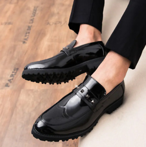 Men's Patent Leather Slip-on Business Shoes Work Casual Nightclub Bullock Pumps 