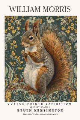 William Morris Vintage Squirrel Cotton Prints Exhibition Botanical Wall Print