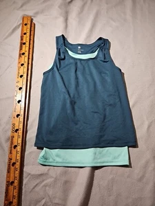 All In Motion Shorts Youth Girls Medium 7/8 Blue Active Layered Tank Top Logo - Picture 1 of 12