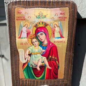 Colgante de pared comercial de madera de 9,5" con icono ortodoxo griego Mary Axion Esti Eleusa - Imagen 1 de 4