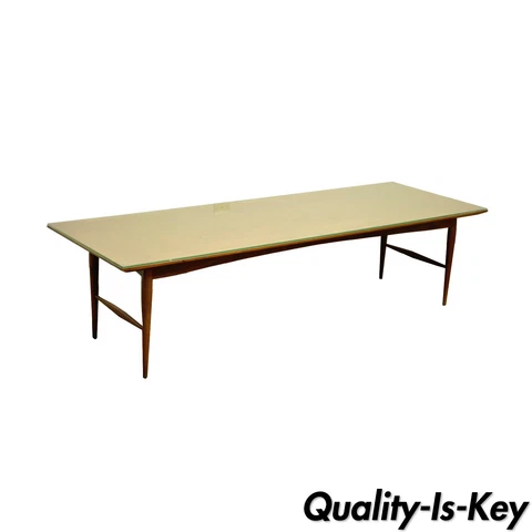 60" Vintage Mid Century Danish Modern Teak & Walnut Sleek Banded Coffee Table Cover