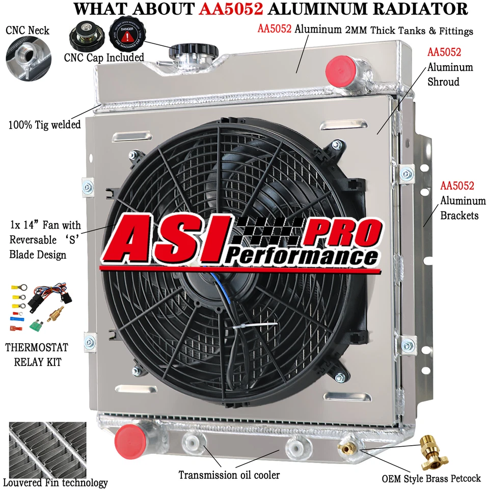 Relé de ventilador de cubierta de radiador de 4 filas para Ford 60-65 Falcon/65-66 Mustang 5,0 L V8 Foto 1 de 4