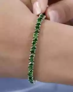 8Ct Pear Cut Lab Created Green Emerald Tennis Bracelet 14K White Gold Plated - Picture 1 of 4