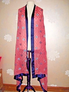 pashmina Shawl /wrap - stole / embroidery/bead sheer  blue/pink chiffon new - Picture 1 of 4