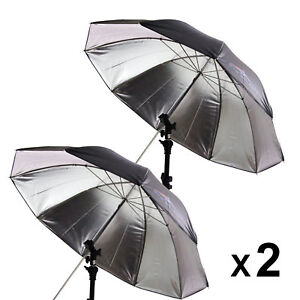 2 x 60" Black/Silver Reflective Photo Studio Lighting Umbrella 10 Panels