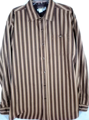 Ecko Unltd-Mens Long Sleeve Button Down Shirt-3XL XXXL-Brown Stripes-100% Cotton - Image 1 of 4