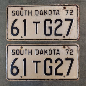 Historical 1972 South Dakota Truck License Plate PAIR YOM Use Plates # 61 T G27 - Picture 1 of 1