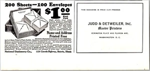 PRINT AD 1926 National Stationery and Judd & Detweiler Printers 2 ads in 1 SMALL - Picture 1 of 3