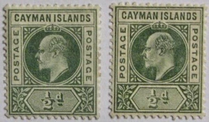 CAYMAN ISL. #3, 8: F/VF MH pair of early KEVII issues with different watermarks - Picture 1 of 2