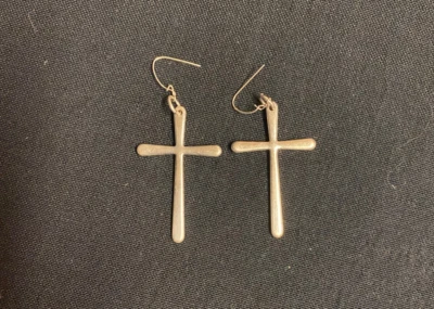 Solid Latin Cross Drop Dangle Earrings 925 Sterling Silver 2.75"x1" - Image 1 of 4