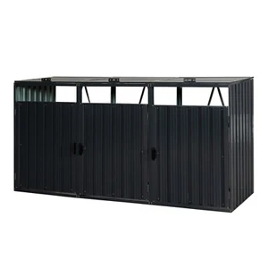 Outdoor Garbage Bin Shed for 3 Trash Cans Storage w Steel Frame Flat Top - Picture 1 of 9