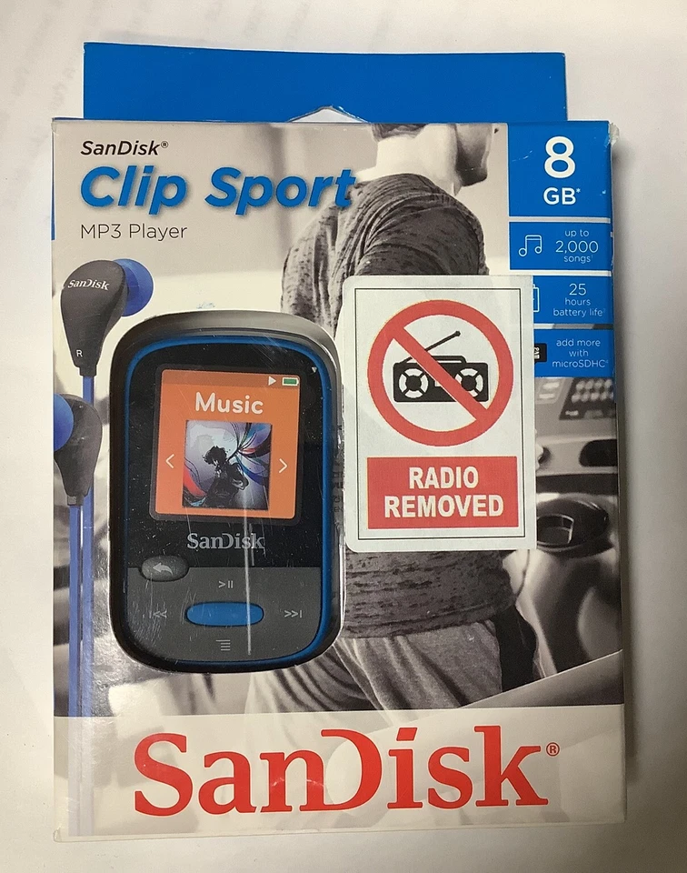 SanDisk Clip Sport 8GB - Blue - KOSHER MP3 Player - No FM Radio - Open box - Image 1 of 4